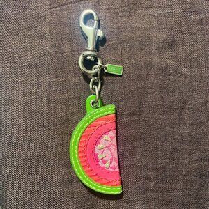 RARE Coach Vtg Leather Sliced Watermelon Motif Key Fob Key Chain Bag Charm